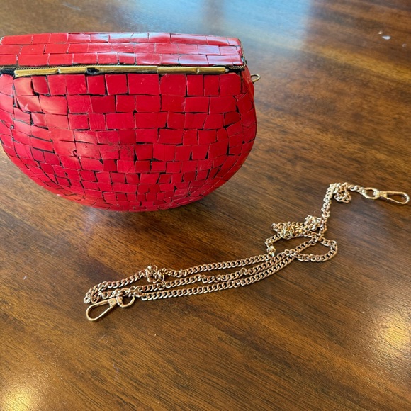 Ramla Handmade Red Morrocan Mosaic Tile Bag with Shoulder Chain - Picture 7 of 8